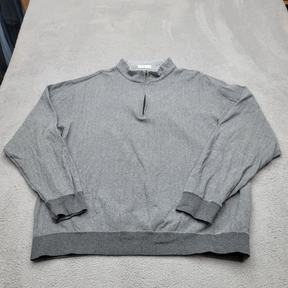 Peter Millar Crown Mens 2XL Gray Herringbone 1/4 Zip Cotton Pullover MF13K37